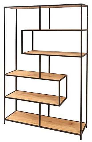 Bücherregal SLIM LINE 114cm - schwarz natur - Holzwerkstoff Metall | 6 Regalböden, Industrial Design, Wildeichen-Optik, 10 kg Belastbarkeit, echter Eyecatcher, pflegeleichte Oberfläche