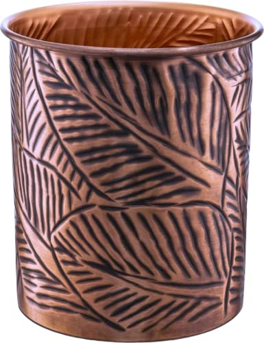 Monarch Abode Handcrafted Floral Embossed Large Metal Kitchen Countertop Utensil Holder Crock Caddy, Antique Copper Finish
