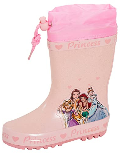 Disney Bottes en caoutchouc pour filles Princesses avec fermeture à cordon élastique et doublure chaude, rose, 8 UK Child