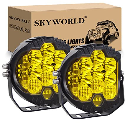 SKYWORLD 2Pcs 7 Zoll 17.5CM 75W LED Arbeitsscheinwerfer Offroad Scheinwerfer LED Combo Side Shooter Bestrahlung LED Fahrlicht 12V 24V für Auto Motorrad 4x4 Traktor LKW PKW ATV SUV UTV, 3000K Gelb