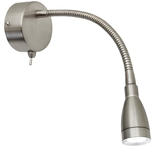 Long Life Lamp Company LED Bedside Reading Light Wall Mounted Switched Flexible Arm Headboard Light Brushed Chrome 6000k H3035