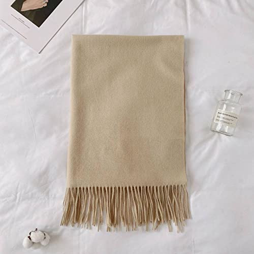 HGJH Strickschal Damen, Winterschals Creme Weicher Warmer Schal Dicke Decke Einfarbige Quaste Kaschmir-Feeling-Schal Langer Großer Winterschal Trendige Stola-Schals Für Frauen Und Mädchen