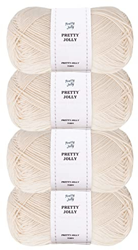 Pretty Jolly 4 Skeins Soft Baby Yarn, 100% Cotton, Crochet & Knitting, 4 Ply, Fingering Weight, Blanket Yarn for DIY Craft Total Length 4×160m/4×50g (Skin)