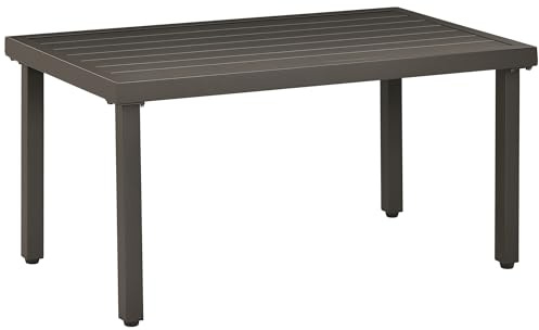 Outsunny Couchtisch, Gartentisch mit Holzoptik, Rechteckiger Kaffeetisch, Gartentisch für Balkon, Terrasse, Stahl, Braun, 91 x 51 x 46 cm