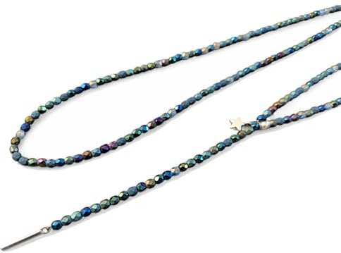 Andrea Traub - FASHION Lange Halskette aus Glasperlen in emerald grün mit Sternanhänger silber - Y-Kette, handgefertigte Damenkette, Geschenk für Frauen