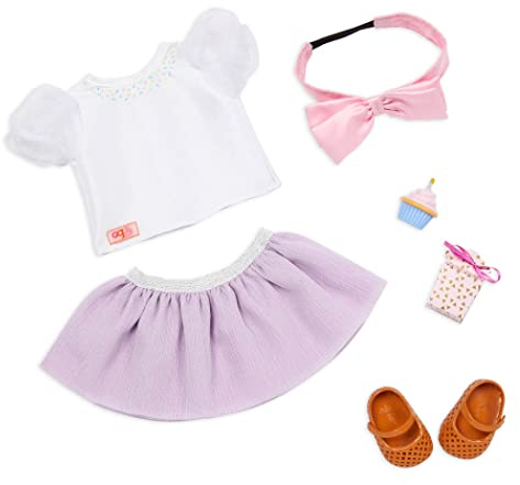Our Generation Sweet Wishes – Geburtstags-Cupcake-Outfit für 46-cm-Puppen | Puppenkleidung für 46-cm-Puppen mit Oberteil, Rock, Stirnband, Schuhen, Cupcake und Geschenkbox, Geburtstags-Outfit, 5+ Jahre