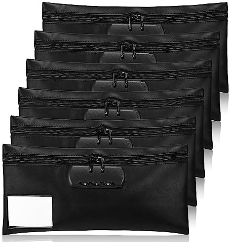 LEIFIDE Geldtasche mit Schloss, 27,9 x 14,9 cm, schwarz, verschließbar mit transparentem Fenster, verschließbar, PU, Reißverschluss, Geldtasche zur Aufbewahrung von Münzen, Dokumenten, Schecks, 6