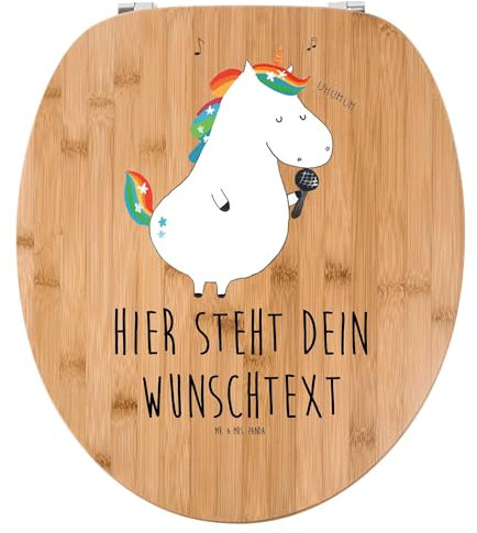 Mr. & Mrs. Panda Personalisierter WC Sitz Motiv Einhorn Sänger - Personalisierte Geschenke, Fest, Klodeckel, Toilettendeckel mit Namen, Klobrille, Freundin, Toilettensitz, Unicorn, Geburtstag, Disco