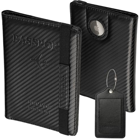 NEYYOS® - Reisepasshülle mit Airtag Fach, Reisepass RFID Blockierend für 1-4 Pässe, Organizer Tasche, Passport Reisebrieftasche Impfkartenhalter, Hülle PU Leder Reisedokumente, geldborse Wallet Cover