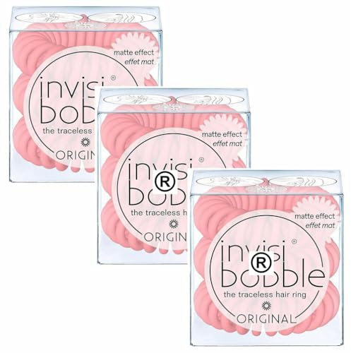 FNX 9 x Invisibobble Original Traceless Hair Ring for Women & Girls | Spiral Shape Holds Hair in Place - No Brittle Hair, Split Ends, Folds or Kinks | For Thick & Thin Hair & Fully Waterproof | Pink