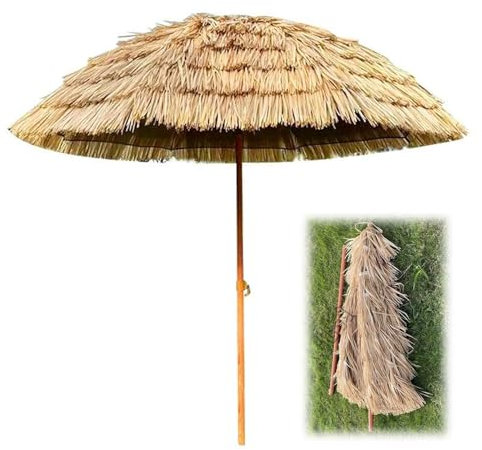 Sombrillas de Jardín Plegable Sombrilla Densa de Paja Simulada con Función de Inclinación Adecuada para Patio Jardín Playa Piscina Patio Trasero(Color:Natural A,Size:160CM)