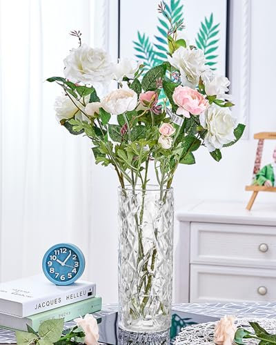 YBCPACK 25cm Crystal Tall Glass Vase for Flowers, Bouquet, Sunflower,Cylinder Glass Tulip Vase for Living Room, Bedroom, Table Decoration(Heavy Duty)