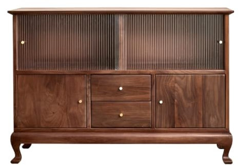 GUERNSEY Buffet Buffet en Bois Massif de Noyer Noir, Armoire de Rangement avec Porte, Armoire de Rangement rétro multifonctionnelle, Armoire de Stockage des Aliments Meuble Buffet
