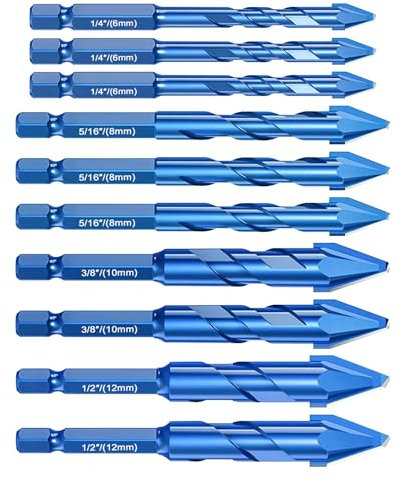 10 Pieces High-Strength Eccentric Twist Drill Bit Set, Carbide-Tipped Crooked Drill Bit for Concrete Walls Tiles Glass Hard Plastic Cement Granite (Blue,6/8/10/12mm)