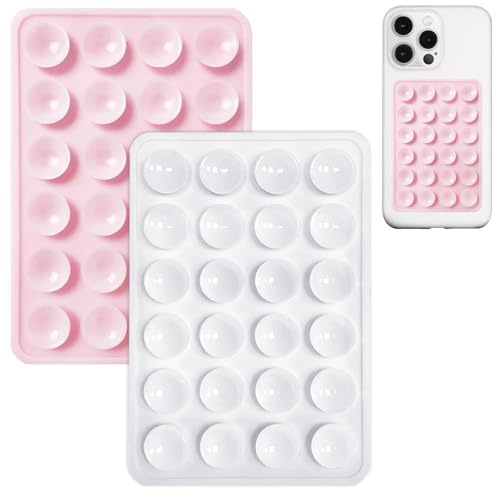 Anteel Lot de 2 Supports de téléphone à Ventouse en Silicone, adhésif en Silicone, antidérapant pour téléphone Portable, Support Solide pour Selfies et vidéos (Rose Clair et Blanc)