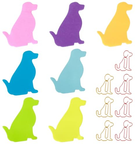 Ymapinc 210 Blatt Lustig Haftnotizen Hund mit 7 Büroklammern Cute Hunde Klebezettel Cartoon Tier Büroklammern Hund Form Index Tabs für Bücher Dokumente Notizbücher