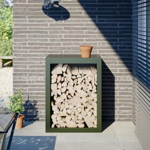 Brokky Rastrelliera per Legna da Ardere Verde 60x40x80 cm in Acciaio-Portalegna da Esterno per Legna da Ardere Robusto Impilatore di Legno Scaffale Porta legnaia da ardere