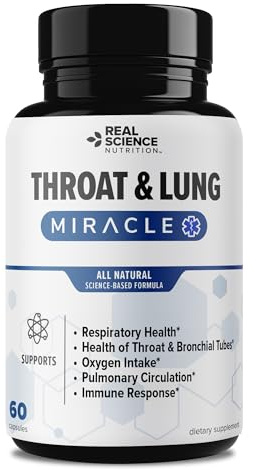 Real Science Throat & Lung Detox Capsules to Clear Mucus, Sore Throat & Support Breathing – Lung Support Supplement with Vinitrox, GABA, Vitamin C & D for Long-Term Cough & Respiratory Relief, 60 Caps