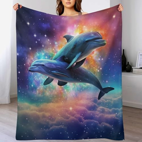 AAPZY Decke Flauschige Sofa Decke, Delfin Super Weich & Flannel Fleecedecke Als Tagesdecke, Sofaüberwurf, Wohndecke （130×180cm）