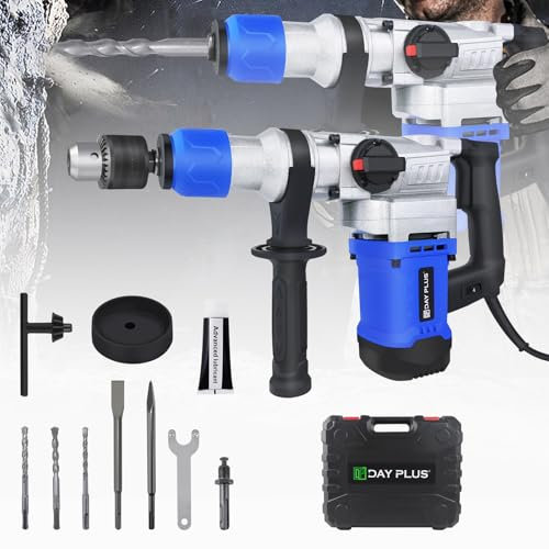 Rotary Hammer Drill SDS-Plus,Electric Corded Hammer with Drill Bits&Chisels,Heavy Duty Percussion Drill,Driver Drill Set 1080W with 6 Adjustable Speed & 360°Rotation for Impacting/Chiseling/Drilling
