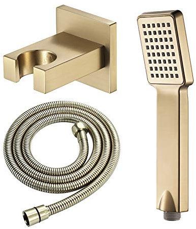 Pommeau de douche carré avec tuyau, économie d'eau, pommeau de douche en ABS avec support en laiton, finition or brossé