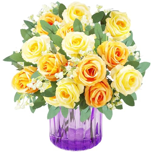 astylishome Faux Flowers that Look Real for a Tall Vase Yellow Artificial Roses Flowers Silk Flower Bouquet Fake Stem with Long Stem for Home Wedding Party Garden Decoration 4312