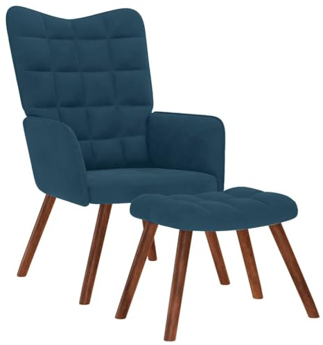 vidaXL Relaxsessel mit Hocker Blau Samt, Sessel, Loungesessel, Loungesessel, Relaxsessel, Wohnzimmersessel, Relaxsessel, Samtsessel, Velvetsessel