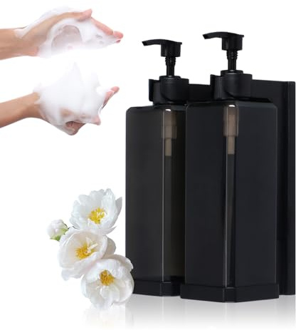 Seifenspender Schwarz, Seifenspender Wandbefestigung Set, 500 ml Leere Pumpflasche, Ohne Bohren Nachfüllbare Seifenspender Plastik, Shampoo Spülung Duschgel Spender, Soap Dispenser, für Küche Bad