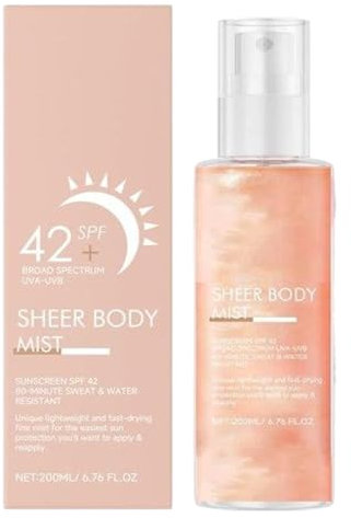 Sheer Body Mist Sunscreen SPF 42, Spray Solaire Corps 200 Ml, Brume Solaire À L'huile Scintillante, Protection Solaire Waterproof, Hydratante Et Éclaircissante, Protection Solaire Isolante