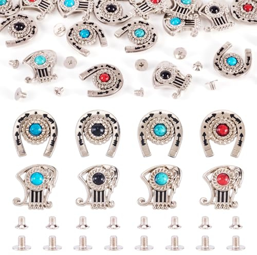 PandaHall, 16 set di rivetti decorativi in lega, rivetti con chiusura a vite per cuoio, bottoni turchese per borse, borsette, scarpe, artigianato in pelle, vestiti, cinture
