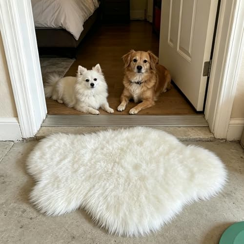 zhxinashu Tapis Blanc en Forme de Nuage en Peau de Mouton Moelleux, Moquette Chambre, Tapis en Fourrure Imitation Doux et Confortable pour Salon, Chambre Enfants(60x120)
