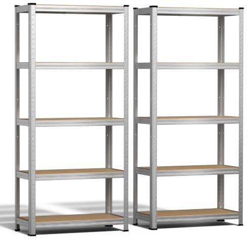 vounot® Lot de 2 Étagère de Rangement 70x30x150cm en Acier Galvanisé à 5 Niveaux Etagère Charge Lourde Tablette Ajustable Charge Max 875kg Idéal pour Rangement de Garage Atelier Cuisine