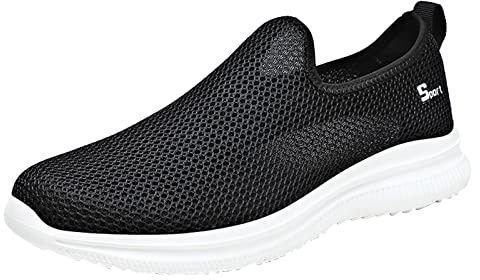 Generisch Sneaker da uomo per il tempo libero, estive, slipon, scarpe da ginnastica leggere, in rete, traspiranti, senza lacci, per sport all'aria aperta, da jogging, Nero , 47 EU