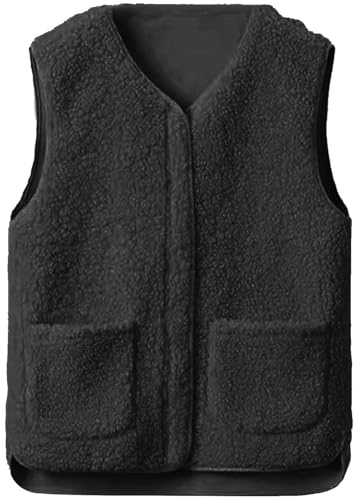 Yutdeng Womens Teddy Fleece Gilet V Neck Zip Up Waistcoat Sleeveless Vest Tops Lightweight Gilet Body Warmers Ladies Cozy Outdoor Fluffy Jacket with Pockets