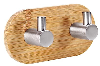 Cabilock Ganci Adesivi Doppi Acciaio Inossidabile e Bamboo Portata Elevata Antitraccia Facili da Installare per Bagno Cucina Armadio e Porte Ganci Appendini Moderni e Resistenti