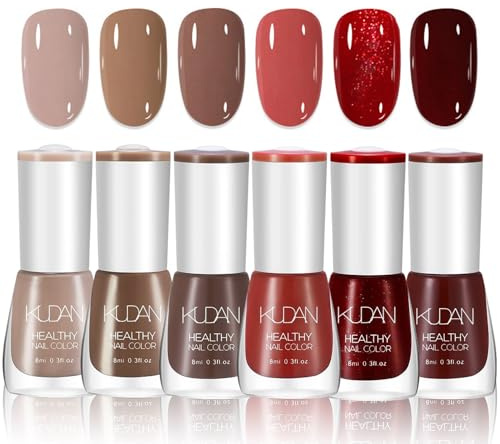 Fall Nail Polish Set, 6Pcs Autumn Quick Dry Nail Varnish, Long Lasting Nude Red Brown Glitter Holographic Fingernail Paint Gel, Non-Toxic Water Based Nail Lacquer for Women DIY Nail Art Home