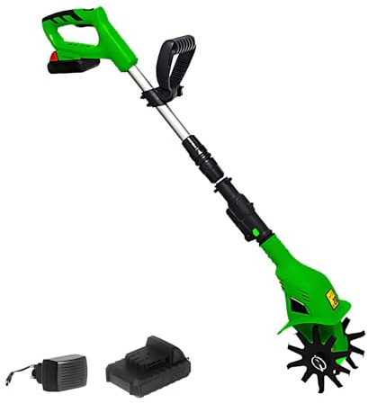Rototiller eléctrico inalámbrico para cultivo de suelo y mantenimiento de jardines, incluye batería y cargador, ancho de corte de 10 cm