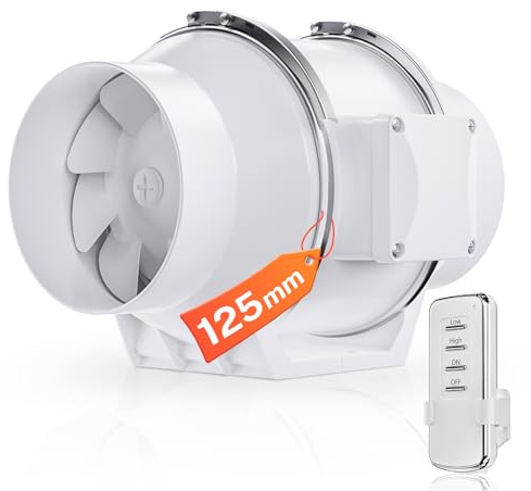 YJHome 125mm Rohrventilator mit Drehzahlregler 330m³/h | Zwei Geschwindigkeiten & EU-Stecker, Rauchabsaugung für 3D-Drucker, Lasergraviermaschinen, Growzelte, Garage