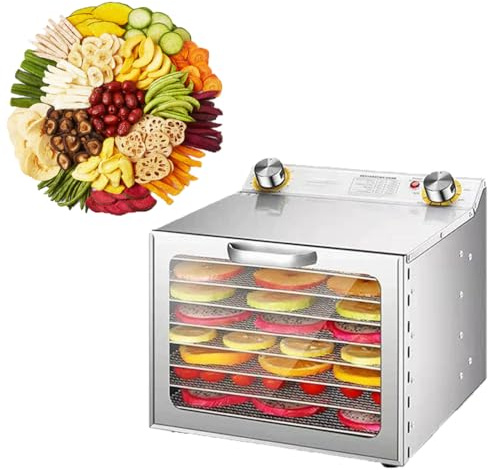 GXLBDK Livsmedelsfuktare i rostfritt stål, brickor, 35–90 °C temperaturregulator, 24 H-timerfunktion, frukttorkare, kött, 8 lager