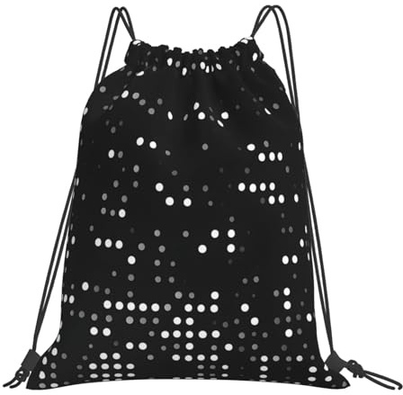 Bekväm dragsko simväska svart rund prick tryck cinch säck premium gym ryggsäck för vandring semester strand 36 x 42 cm