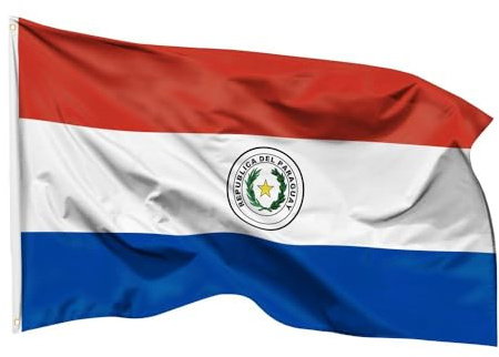 PHENO FLAGS Bandera de Paraguay 90 x 150 cm, resistente a la intemperie, de poliéster con doble costura y ojales metálicos
