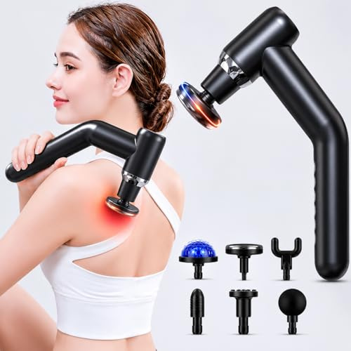 Pistolet de massage avec fonction chaleur et froid | Mini pistolet de massage amovible, appareil de massage par percussion musculaire, 6 têtes de massage et 6 niveaux d'intensité