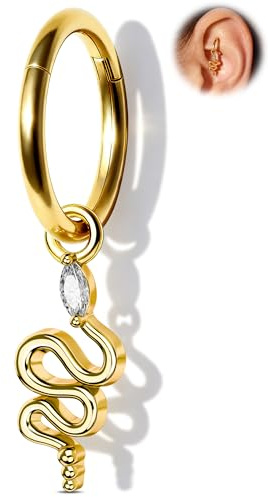 Melighting 16G Gold Serpent Boucle D'oreille Avec CZ Charm 316L En Acier Inoxydable Bijoux De Piercing De Sourcils Boucle D'oreille De Lobe Pour Femmes Hommes 8mm