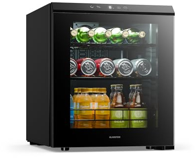 KLARSTEIN Bevora Drinks Fridge 46 L – Beverage Cooler with Glass Door, Touch Control, LED Lighting, Adjustable Temperature 1–12 °C, Removable Shelf