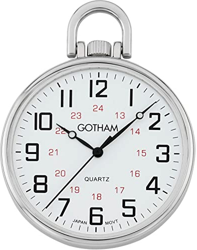 Gotham Men's Silver-Tone Ultra Thin Railroad Open Face Quartz Pocket Watch # GWC15026S