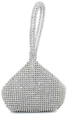 UK_Stone Glitzer Damen Strassstein Clutch Handtasche Abendtasche Casual Handgelenk Tasche Beutel (Silbrig)