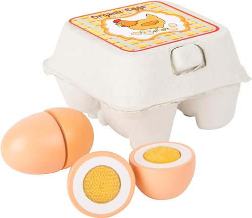 Small Foot Holz-Eier mit Klettverbindung und in originalgetreuer Eierpappe, 3 Jahre to 99 Jahre, ideales Zubehör zum Kaufmannsladen, 10591