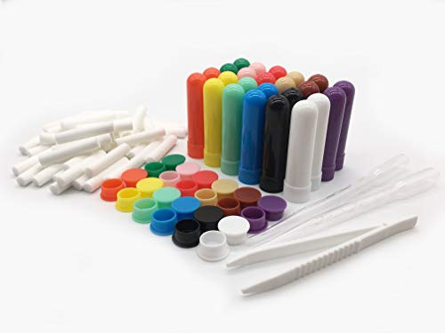 ZIOJOVK 24PCS Essential Oil Aromatherapy Blank Nasal Inhaler Tubes (24 Complete Sticks+12 Extra Wicks+2 Polyethylene Pipette Droppers,Including 1 Tweezers) 12colors