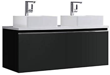 StoneArt Badmöbel Set Mineralguss Waschbecken Waschschale Aufsatzwaschbecken und Unterschrank Waschtisch Einzel- oder Doppelwaschbecken Milano ME-1200pro-5 dunkelgrau 120cm