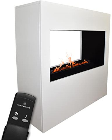 GLOW FIRE Wasserdampf Kamin Goethe (Standkamin) - Elektrokamin mit realistischen LED 3D-Flammen, Knistereffekt & Fernbedienung, 100x100x38 cm - Opti-Myst 500 Elektro Kamin, Weiß
